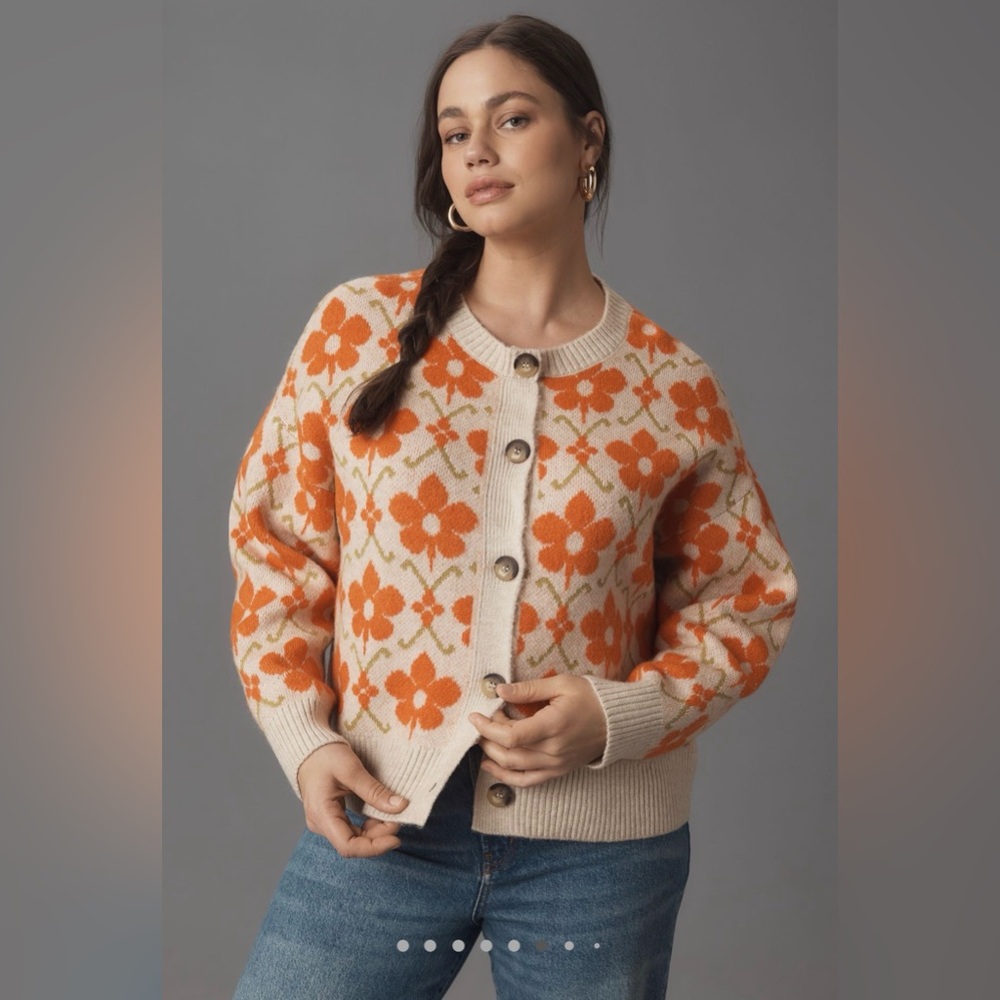 Anthropologie Maeve Graphic Intarsia Cardigan Sweater - Picture 6 of 9
